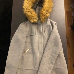 Grey Zara wool blend coat with fur hood